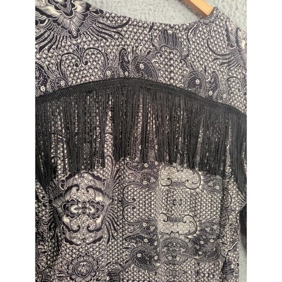 Asos Paisley Print Fringe Shirt Top Tunic Regular Fit Long Sleeve Women's Medium - Picture 5 of 12
